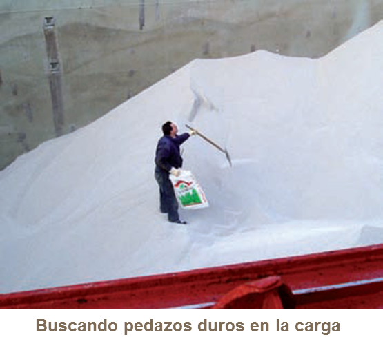 Buscando pedazos duros en la carga Fertilizante a granel
